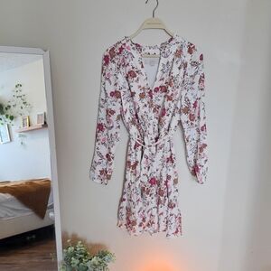 LOFT Floral Midi Dress - White and Pink